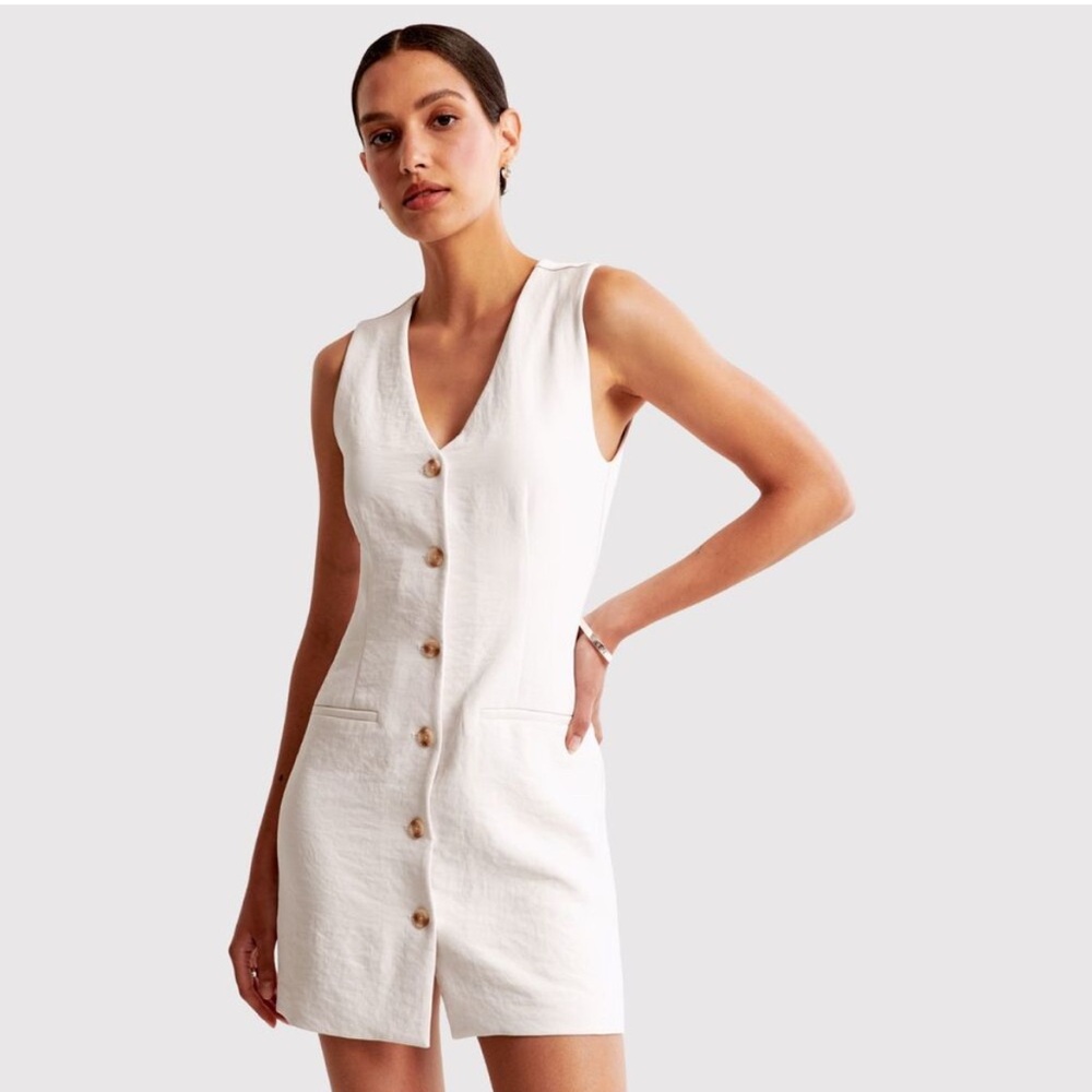 Abercrombie the A&F Mara White Button Down Vest Mini Dress XS NEW